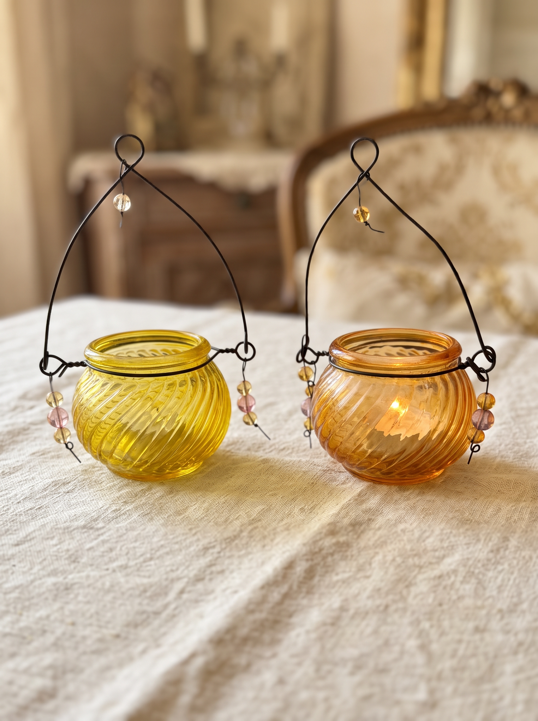 Duo de lanternes en verre