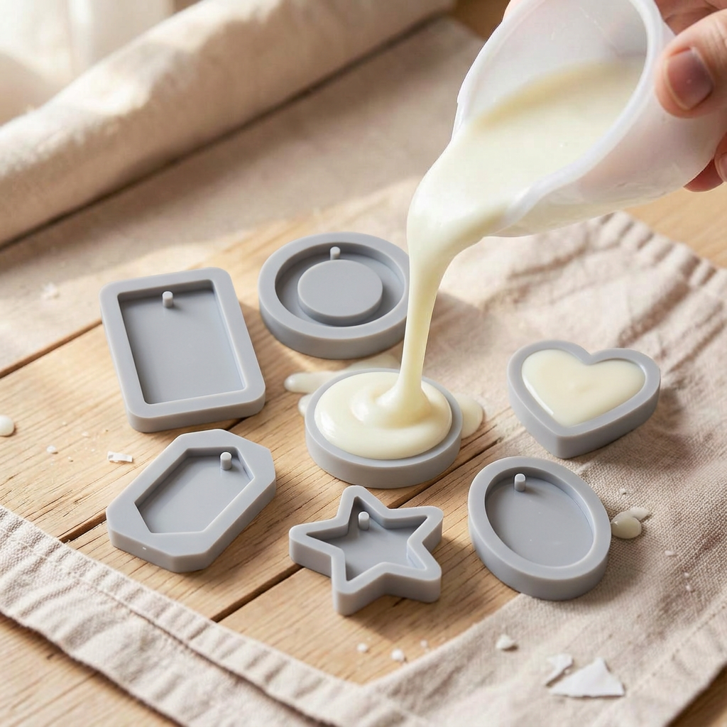 Cire parfumée coulée dans de petits moules en silicone